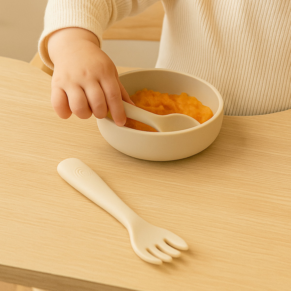 TENEDOR Y CUCHARA DE SILICONA PREMIUM BABY