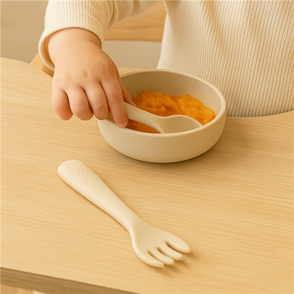 TENEDOR Y CUCHARA DE SILICONA PREMIUM BABY